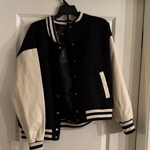 Steve Madden Black and Cream Varsity Jacket